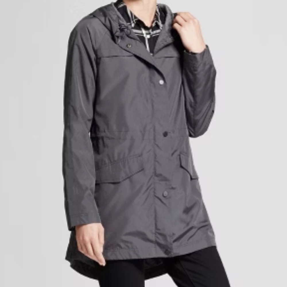A New Day Dark Grey Trench Style Jersey Lined Rain Jacket - Size Small